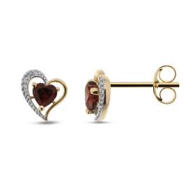  Boucles d oreilles Coeur Grenat Diamant Or 375 Ces Grenats sont taillés Coeur mesurent 4x4mm Deux petits diamants sont se...