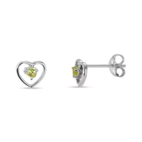 Boucles d oreilles Coeur Or blanc 375 Péridot Boucles d oreilles Or blanc 375 (9 carats) Motif coeur 7x7mm une pierre rond...