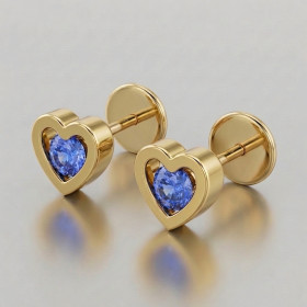  Boucles d oreilles coeur Or Jaune 750 Saphir Ceylan AAA Motif 4x4mm Fermoir ALPA 