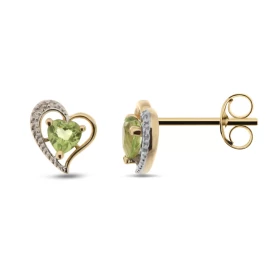 Boucles d oreilles Coeur Péridot Diamant Or 375 2tons Ces Citrines sont taillées Coeur mesurent 4x4mm Deux petits diamants...