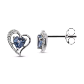 Boucles d oreilles Coeur Tanzanite Diamant Or Blanc 375 Ces Tanzanites sont taillées Coeur mesurent 4x4mm Deux petits diam...