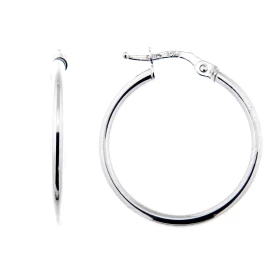 Créoles Or Blanc 375 Section ronde 2mm diamètre Diamètre exterieur : 25mm 