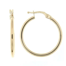 Créoles Or Jaune 375 Section ronde 2mm diamètre Diamètre extérieur : 25mm 