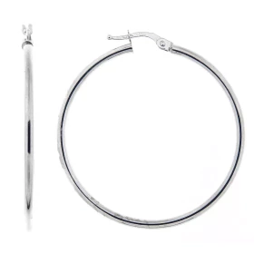  Créoles Or Blanc 375 Section ronde 2mm diamètre Diamètre exterieur : 40mm 