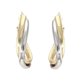 Créoles Entrelacées 2 ors 375 15x25mm Système d attache : charnière Dimensions exterieures : 15x25mm