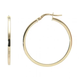 Créoles rondes or jaune 375 Système d attache : charnière Diamètre : 29mm Largeur : Section carrée 1,8mm