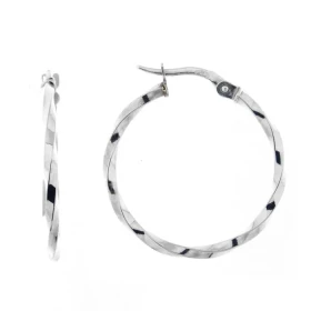 Créoles Or Blanc 375 Section carrée torsadée 1,5mm Diamètre exterieur : 25mm 