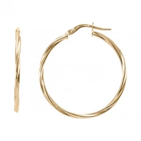  Créoles rondes torsadées or jaune 375 Système d attache : charnière Diamètre extérieur : 30mm Largeur : 1,8mm 