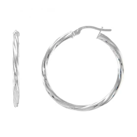  Créoles rondes torsadées or blanc 375 Système d attache : charnière Diamètre : 30mm Largeur : 2,2mm 
