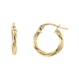 Créoles Torsadées 2.3mm x 14mm Or Jaune 375 Diamètre exterieur : 14mm Section torsadée 2.3mm large Système d attache : cha...