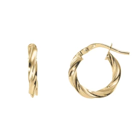  Créoles rondes torsadées or jaune 375 Système d attache : charnière Diamètre : 20mm Largeur : 2,7mm 