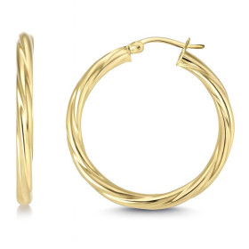 Créoles rondes torsadées or jaune 375 Système d attache : charnière Diamètre : 30mm Largeur : 2,9mm