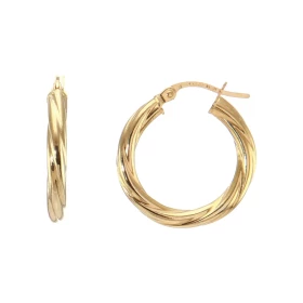 Créoles rondes torsadées or jaune 375 Système d attache : charnière Diamètre : 20mm Largeur : 3mm