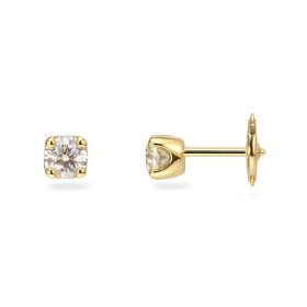  Boucles d oreilles Diamant  Or Jaune 750 Boucles d oreilles serties 2 diamants 4.7mm diamètre (Couleur : J - Pureté : Si2...