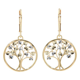 Boucles d oreilles dormeuses Arbre vie 2 ors 375 Arbre vie dans un cercle 19mm diamètre Effet ciselé sur les feuilles Dime...