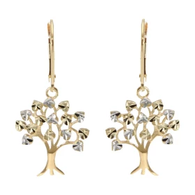 Boucles d oreilles dormeuses Arbre vie 2 ors 375 Arbre vie effet ciselé sur les feuilles Dimensions d une boucle vue face ...