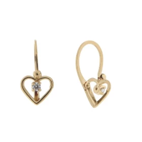 Boucles d oreilles pendantes coeurs Or Jaune 375 Motif coeur 6x6mm serti d un oxyde zirconium de1,8mm Système fermeture do...