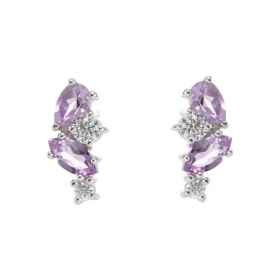 Boucles d oreilles Double Duo Argent 925 Rhodié Améthyste Oxydes Motif composé 4 pierres : 1 Améthyste poire 5x3mm 1 Améth...