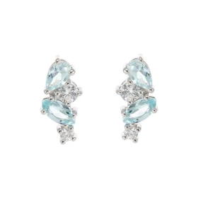 Boucles d oreilles Double Duo Argent 925 Rhodié Topaze bleue traitée Oxydes Motif composé 4 pierres : 1 Topaze bleue trait...