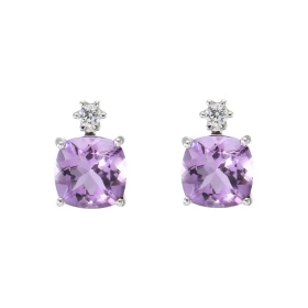 Boucles d oreilles Argent 925 Rhodié Améthyste Coussin 8x8mm Oxyde Boucles type puces serties deux Améthystes taille couss...