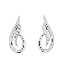 Boucles d oreilles Argent 925 rhodié oxyde zirconium Dimensions d une boucle vue face : 14x6mm Système fermeture : pousset...