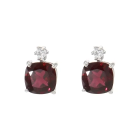 Boucles d oreilles Argent 925 Rhodié Grenat Coussin 8x8mm Oxyde Boucles type puces serties deux Grenats taille coussin 8x8...