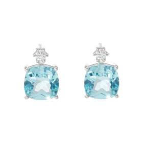Boucles d oreilles Argent 925 Rhodié Topaze bleue traitée Coussin 8x8mm Oxyde Boucles type puces serties deux Topaze bleue...