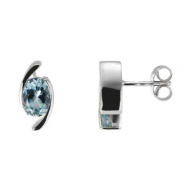  Boucles d oreilles Or Blanc 750 serties d aigues marines ovales Pierres ovales 7x5mm serties demi-clos Dimensions d une b...