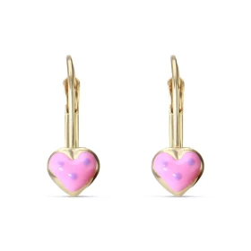 Boucles d oreilles enfant or jaune 375 composée d un coeur laque rose 6x6mm Système d attache : dormeuse Dimension extérie...