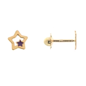 Boucles d oreilles enfant Or jaune 375/1000 motif étoile émaillé Dimensions d une étoile : 5x5 mm Fermeture par vis 
