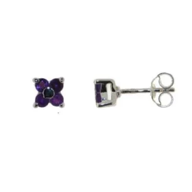 Boucles d oreilles Argent 925 Améthyste, motifs fleurs composés 4 pierres 2,5mm