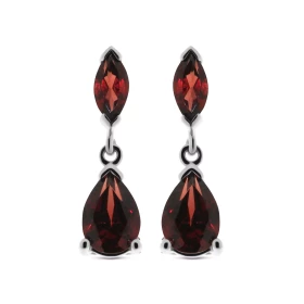 Boucles d oreilles pendantes Grenat Or Blanc 375 Les grenats sont taillés marquise 6x3mm poire 7x5mm La fermeture effectue...