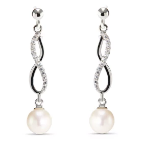 Boucles d oreilles Infini Argent Perle Culture Oxyde zirconium Motif Infini 16x5mm serti d oxydes zirconium Perle culture ...