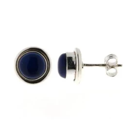  Boucles d oreilles style puces d oreilles serties pierres rondes Les pierres varieté Lapis Lazuli sont taillées cabochons...