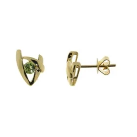  Boucles d oreilles style moderne Or Jaune 750/1000 Péridot. Une petite pierre ronde 3mm diamètre est serti dans chaque mo...