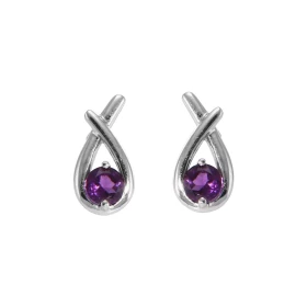 Boucles d oreilles Motif Croisé Argent 925 Rhodié Améthyste Ronde 4mm Chaque boucle est sertie d une pierre ronde 4mm diam...