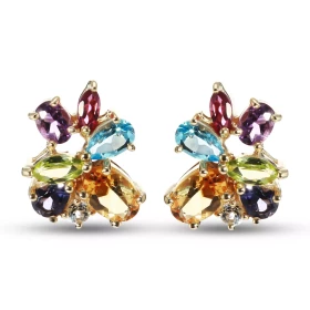 Boucles d oreilles Motif floral Or Jaune 375 pierres fines Ces boucles sont serties tourmalines roses marquises 4x2mm, pér...