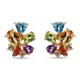Boucles d oreilles Motif floral Or Jaune 375 pierres fines Ces boucles sont serties grenats marquises 4x2mm, péridots oval...