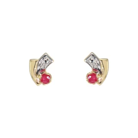 Boucles d oreilles Or 750/1000 serties petits rubis 2,5mm diamètre Dimensions du motif : 5x7mm 