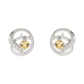 Boucles d oreilles Motifs entrelacés Argent 925 Rhodié Citrine Rond Oxydes Boucles composées d un motif entrelacé pavés d ...