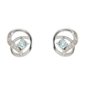 Boucles d oreilles Motifs entrelacés Argent 925 Rhodié Topaze bleue traitée Rond Oxydes Boucles composées d un motif entre...