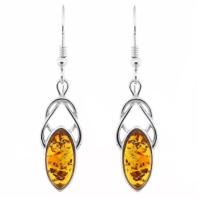 Boucles d oreilles Noeud d amour Celtique Ambre Argent 925 Boucles d oreilles pendantes Argent 925 Ambre couleur cognac 2 ...