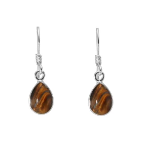 Boucles d oreilles pendantes serties pierres forme poire Les pierres varieté Oeil tigre sont taillées cabochon La dimensio...
