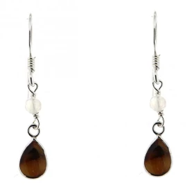 Boucles d oreilles Oeil tigre Labradorite sur Argent Oeil tigre taille poire 8x6mm Labradorite facettée 3mm diamètre Longu...