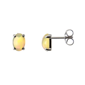  Boucles d oreilles Or Blanc serties d opales ovales Chaque pierre mesure 7x5mm pèse 0,5 carat Elles sont maintenues sur c...