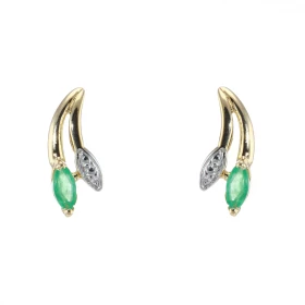 Boucles d oreilles Or 750/1000 serties petites émeraudes 4x2mm Dimensions du motif : 10x4mm 