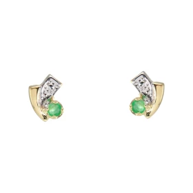 Boucles d oreilles Or 750/1000 serties petites émeraudes 2,5mm diamètre Dimensions du motif : 5x7mm 