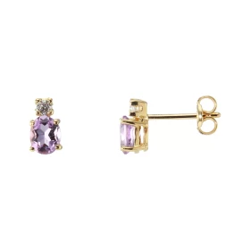 Petites boucles d oreilles Or Jaune 750/1000 sertie d am&eacute;thystes (5x4mm) d oxydes zirconium (2mm)