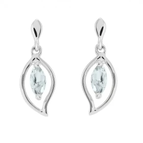 Boucles d oreilles Or blanc 375 Aigue Marine navette 6x3mm Boucles d oreilles pendantes or blanc 375 (9 carats) Aigues mar...