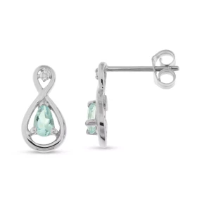  Boucles d oreilles Or blanc 375 serties d aigues marines poires 5x3mm 2 diamants Dimensions du motif (vue face) : 13x7mm ...